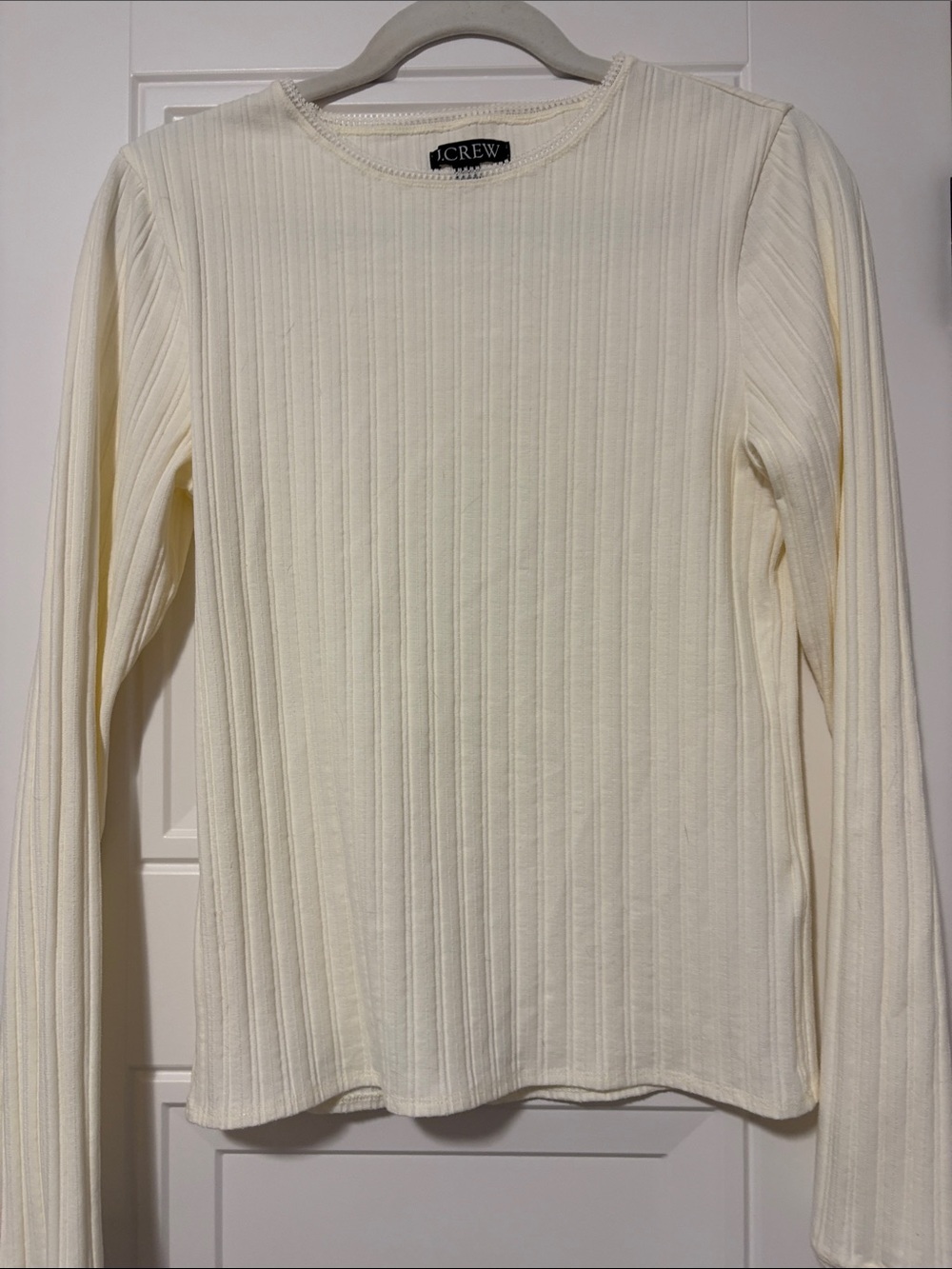 J. Crew Women's Cream Ribbed Long-Sleeve Top